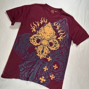 Evolution‎ In Design Burgundy All Over Print Mens XXXLT V-Neck Tee Fleur-De-Lis